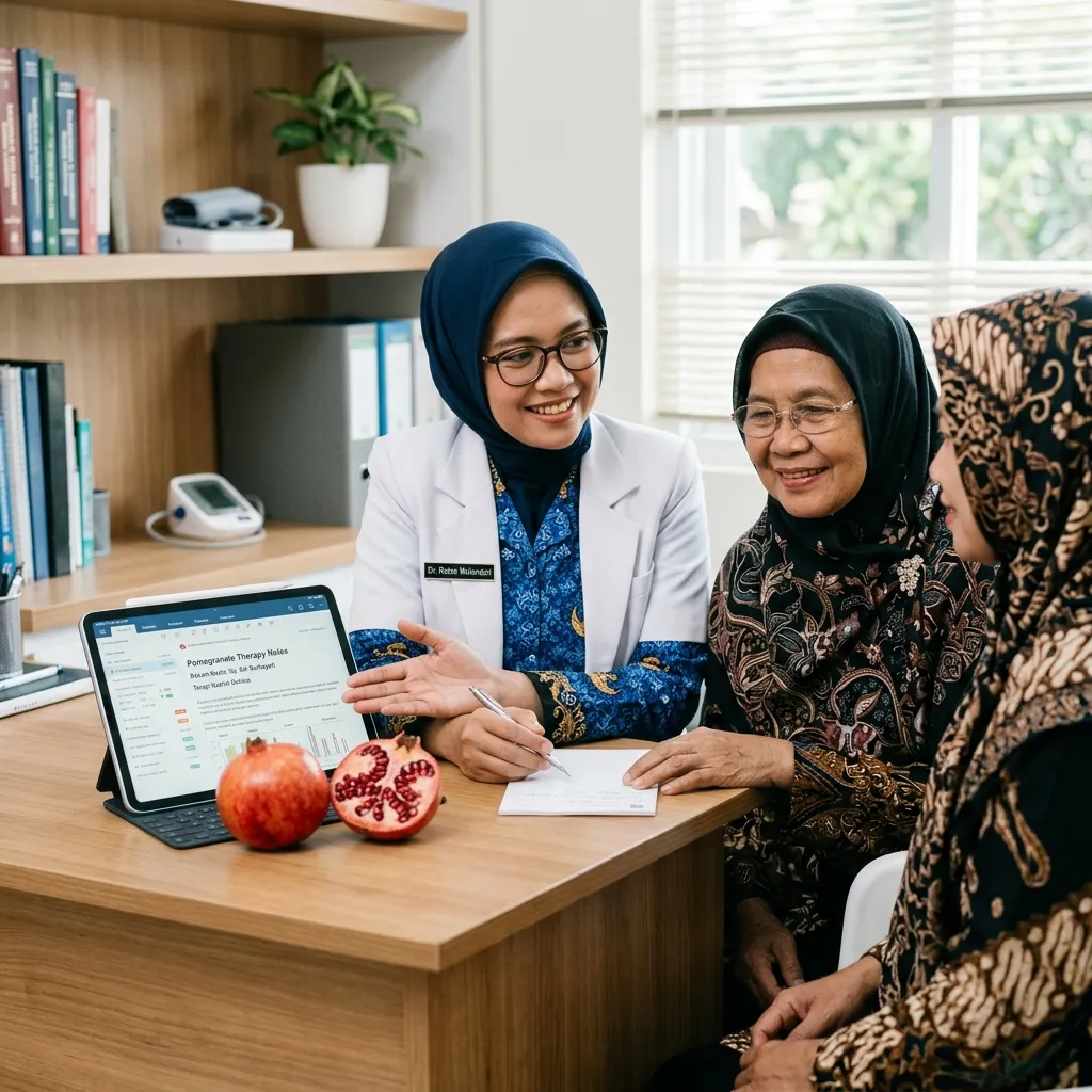 Gambar Khasiat Buah Delima Kaya Antioksidan untuk Pencegahan Penyakit Kronis dan Integrasi Preventif Faskes Modern