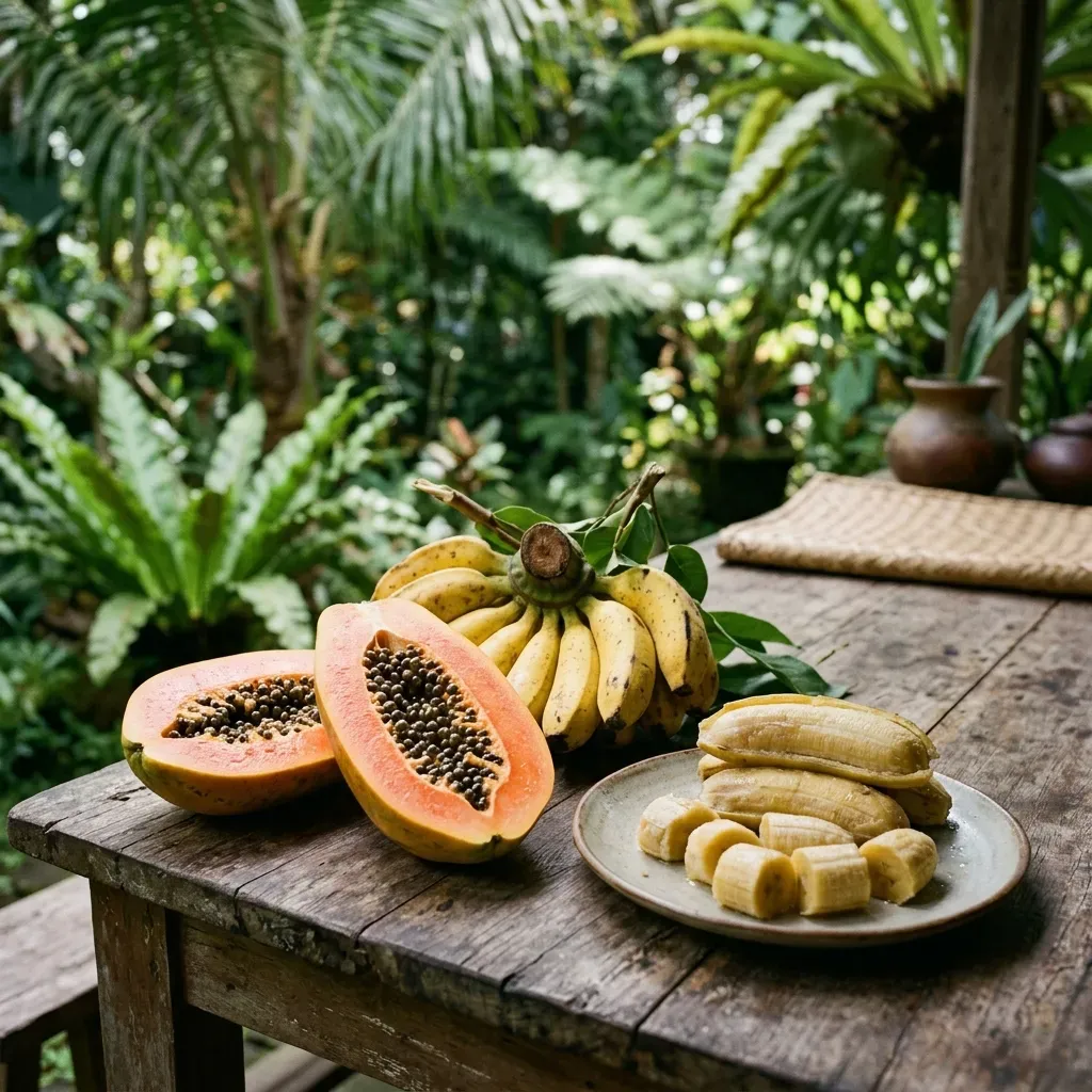 Gambar Khasiat Buah Pisang Kepok dan Buah Pepaya untuk Pencernaan dan Asam Lambung