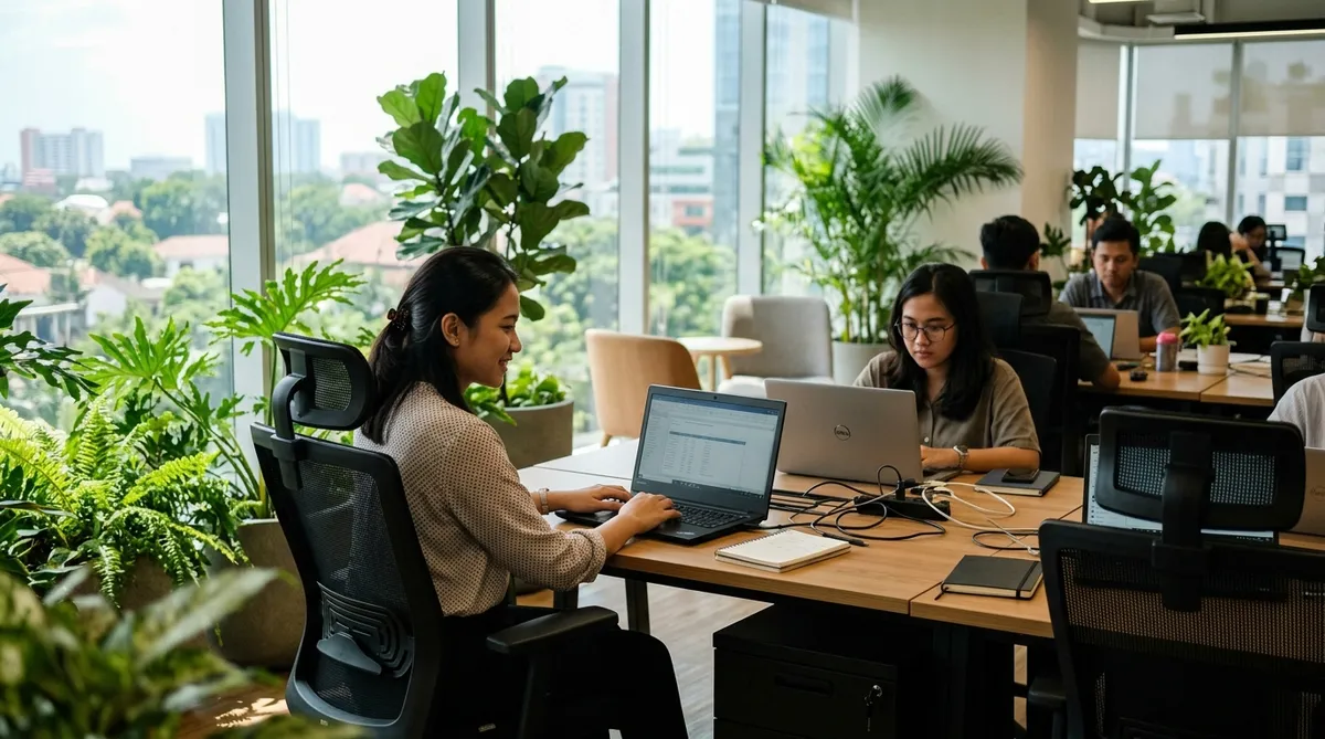 Gambar Penerapan Ergonomi Kerja Modern dan Manajemen Stres untuk Menjaga Kesehatan Mental Pekerja